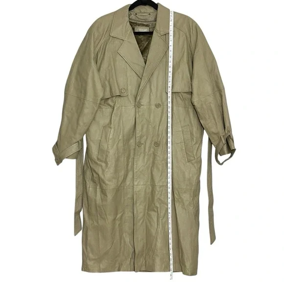 VTG COUGAR Mens‎ Coat XL Beige 100% Leather Belted Trench Zip Out Lining Classic